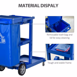 HOMCOM Cleaning Cart On Wheels, Housekeeping Trolley w/ 3 Tier Shelves, Blue - Additional view 4
