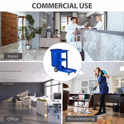 HOMCOM Cleaning Cart On Wheels, Housekeeping Trolley w/ 3 Tier Shelves, Blue - Additional view 5