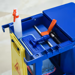 HOMCOM Cleaning Cart On Wheels, Housekeeping Trolley w/ 3 Tier Shelves, Blue - Additional view 6