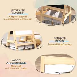 AIYAPLAY 3 in 1 Kids Easel with Paper Roll, Storage Baskets - Natural - Additional view 4