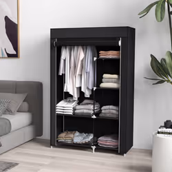 HOMCOM Fabric Wardrobe w/ Shelves Hanging Rail Foldable Closets Black