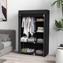 HOMCOM Fabric Wardrobe w/ Shelves Hanging Rail Foldable Closets Black