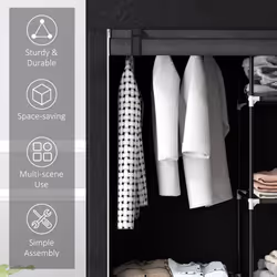 HOMCOM Fabric Wardrobe w/ Shelves Hanging Rail Foldable Closets Black - Additional view 4