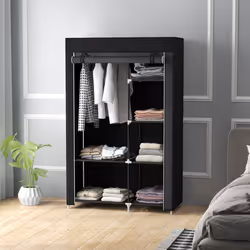HOMCOM Fabric Wardrobe w/ Shelves Hanging Rail Foldable Closets Black - Additional view 5