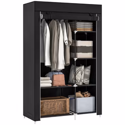HOMCOM Fabric Wardrobe w/ Shelves Hanging Rail Foldable Closets Black - Additional view 8