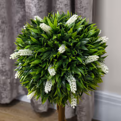 HOMCOM Set of 2 Potted Artificial Plants Ball Tree with Flowers, White - Additional view 5