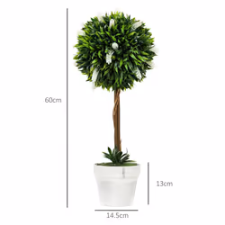 HOMCOM Set of 2 Potted Artificial Plants Ball Tree with Flowers, White - Additional view 7