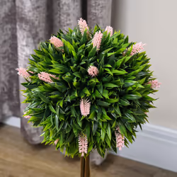HOMCOM Set of 2 Potted Artificial Plants Ball Tree with Flowers, Pink - Additional view 5