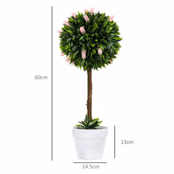 HOMCOM Set of 2 Potted Artificial Plants Ball Tree with Flowers, Pink - Additional view 7