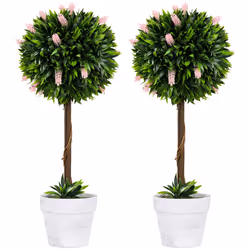 HOMCOM Set of 2 Potted Artificial Plants Ball Tree with Flowers, Pink - Additional view 8