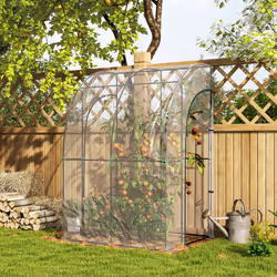 Outsunny 143x118x212cm Walk-In Lean to Wall Tunnel Plastic Greenhouse with Doors