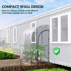 Outsunny 143x118x212cm Walk-In Lean to Wall Tunnel Plastic Greenhouse with Doors