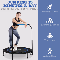 HOMCOM 40" Foldable Mini Fitness Trampoline w/ Foam Handle, Blue - Additional view 4