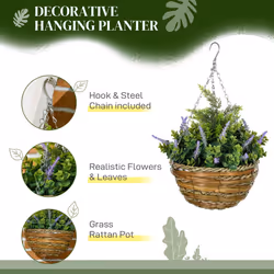 Outsunny 2 PCs Artificial Lavender Flower Hanging Planter Basket Purple