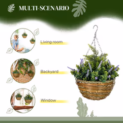 Outsunny 2 PCs Artificial Lavender Flower Hanging Planter Basket Purple