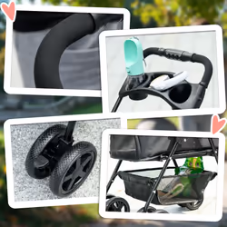 PawHut Pet Stroller Foldable Travel Carriage w/ Brake Basket Canopy, Black - Additional view 6