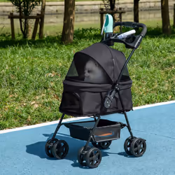 PawHut Pet Stroller Foldable Travel Carriage w/ Brake Basket Canopy, Black - Additional view 8