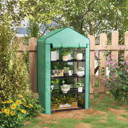 Outsunny 90 x 49 x 160cm Portable Mini Greenhouse with Shelves, Green
