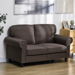 HOMCOM 2 Seater Sofa for Living Room, with Nailhead Trim, Dark Brown