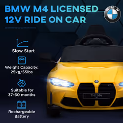 AIYAPLAY 12V BMW M4 Licensed Kids Electric Car w/ Remote, Suspension - Yellow