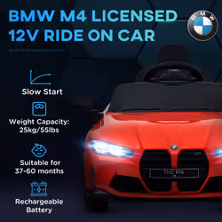 AIYAPLAY 12V BMW M4 Licensed Kids Electric Car w/ Remote, Suspension - Red