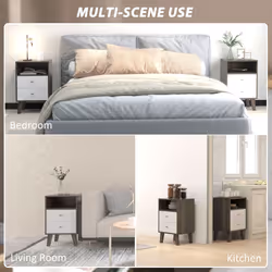 HOMCOM Bedside Tables Set of 2, Modern Nightstand with 2 Drawers and Open Cubby - Additional view 4