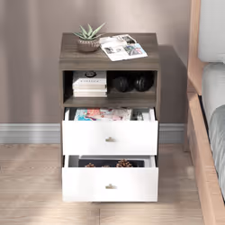 HOMCOM Bedside Tables Set of 2, Modern Nightstand with 2 Drawers and Open Cubby - Additional view 5