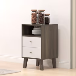 HOMCOM Bedside Tables Set of 2, Modern Nightstand with 2 Drawers and Open Cubby - Additional view 6