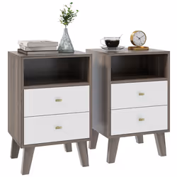 HOMCOM Bedside Tables Set of 2, Modern Nightstand with 2 Drawers and Open Cubby - Additional view 8