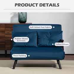 HOMCOM Click Clack 2 Seater Sofa Bed for Living Room, Guest Room, Blue
