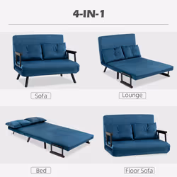 HOMCOM Click Clack 2 Seater Sofa Bed for Living Room, Guest Room, Blue - Additional view 6