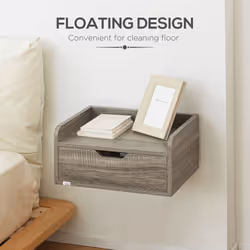 HOMCOM Floating Nightstand Set of 2, Nightstand with Drawer, Grey