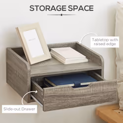 HOMCOM Floating Nightstand Set of 2, Nightstand with Drawer, Grey - Additional view 4