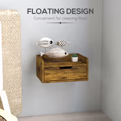 HOMCOM Floating Nightstand Set of 2, Nightstand with Drawer, Rustic Brown