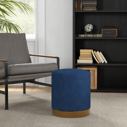 HOMCOM Modern Round Footstool, Fabric Upholstered Foot Rest, Dark Blue