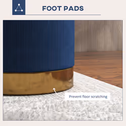 HOMCOM Modern Round Footstool, Fabric Upholstered Foot Rest, Dark Blue