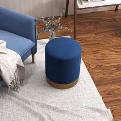 HOMCOM Modern Round Footstool, Fabric Upholstered Foot Rest, Dark Blue