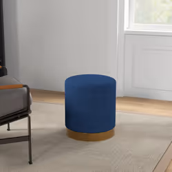 HOMCOM Modern Round Footstool, Fabric Upholstered Foot Rest, Dark Blue - Additional view 4