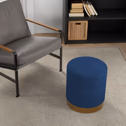 HOMCOM Modern Round Footstool, Fabric Upholstered Foot Rest, Dark Blue - Additional view 5