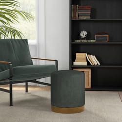 HOMCOM Modern Round Footstool, Fabric Upholstered Foot Rest, Dark Green