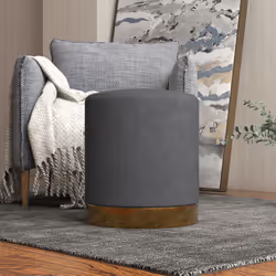 HOMCOM Modern Round Footstool, Fabric Upholstered Foot Rest, Charcoal Grey