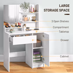 HOMCOM Dressing Table with Mirror and Stool, Makeup Desk for Bedroom, White