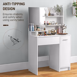 HOMCOM Dressing Table with Mirror and Stool, Makeup Desk for Bedroom, White - Additional view 6