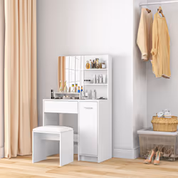 HOMCOM Dressing Table with Mirror and Stool, Makeup Desk for Bedroom, White - Additional view 7
