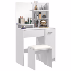 HOMCOM Dressing Table with Mirror and Stool, Makeup Desk for Bedroom, White - Additional view 8
