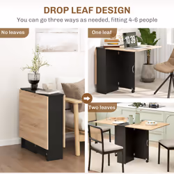 HOMCOM Mobile Drop Leaf Dining Table Folding Desk w/ 2 wheels Storage Shelves