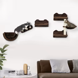 PawHut 4PCs Wall Mounted Cat Tree Cat Wall Shelves W/ Scratching Post Dark Brown