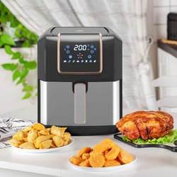 HOMCOM Air Fryer 1700W 6.5L with Digital Display Timer, Black and Gold Tone