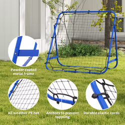 HOMCOM Rebounder Net Kids Adults Football Training Aid Adjustable Blue