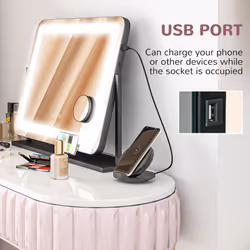 HOMCOM Dimmable Lighted Makeup Mirror with USB Port, 360 Degree Rotation